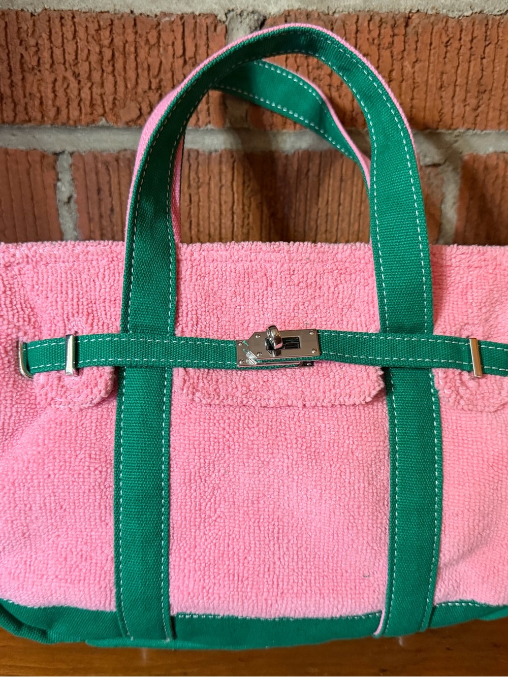 NEW Viral Sunwin Boatkin Small Tote Pink Terry/Green Canvas Handles Beach
